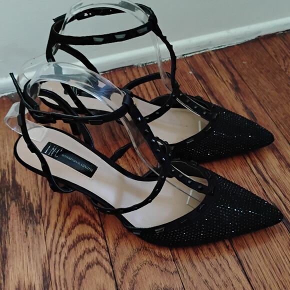 INC International Concepts Black Beaded Pointed Toe Stiletto Heels 8M 3in Glam - Picture 1 of 17